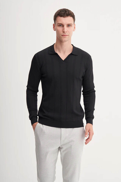 Cazador Slim Fit Rayon Blended Premium Polo Collar Black Men's Sweater 33045