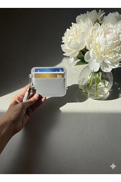 mlio Silvery Silver Tassel Detailed Card Holder