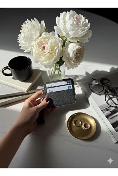 mlio Silvery Gray Tassel Detailed Card Holder