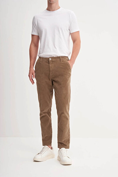 Cazador Vintage Velvet Stretch Fabric Cotton Jogger Fit Beige Men's Trousers 3015