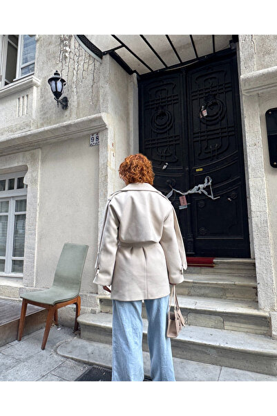 Bak'ap Premium Short Cashmere Coat Jacket with Epaulettes and Tie Detail