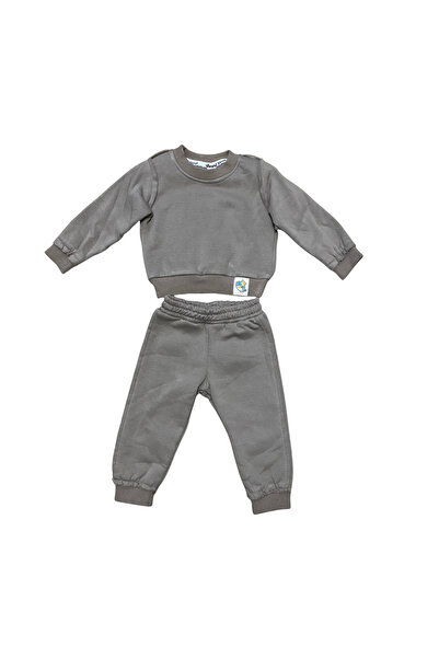 OEM Set trening bebeluș gri din bumbac moale cu detaliu brodat