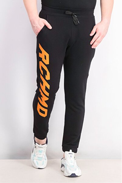John Richmond Men Sportswear Fit Drawstring Graphic Track Pants, Black