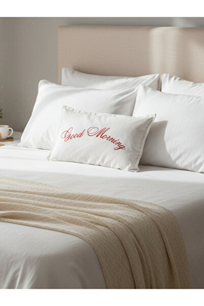 RahanDesign Good Morning Written Embroidered Throw Pillow Cover - 30X50Cm - Dowry Throw Pillow Cover