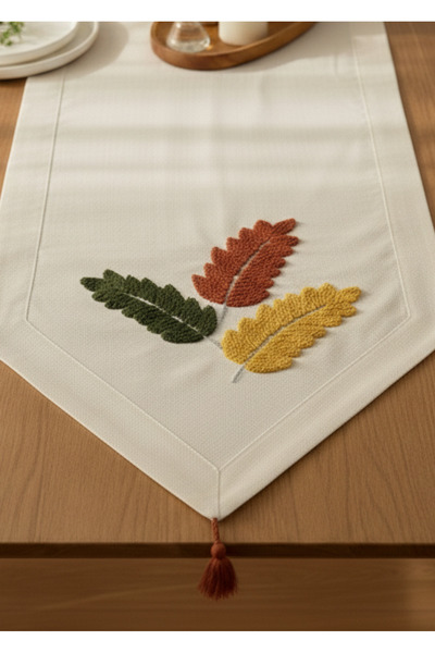 Destiva Home Buldan Handwork Floral Pattern Embroidered Red Tasseled Hexagonal Cotton Runner (40X130 cm)