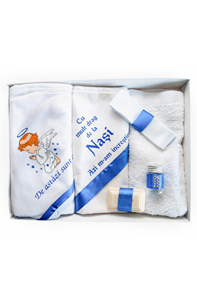 OEM Set de botez personalizat, format din 6 piese, cu text cu imprimeu „Astăzi am fost botezat” - Albastru electric - TPB-