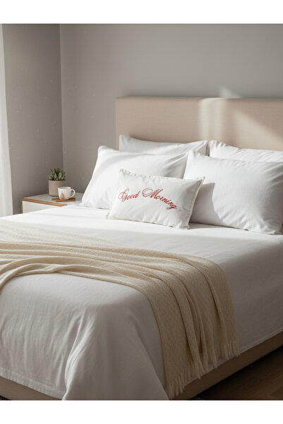 RahanDesign Good Morning Written Embroidered Throw Pillow Cover - 30X50Cm - Dowry Throw Pillow Cover