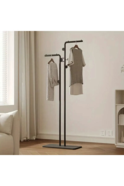 Un Luxury Metal Clothes Hanger with Marble Base - 2 Levels for Hanging Clothes and Bags in Modern Black Design