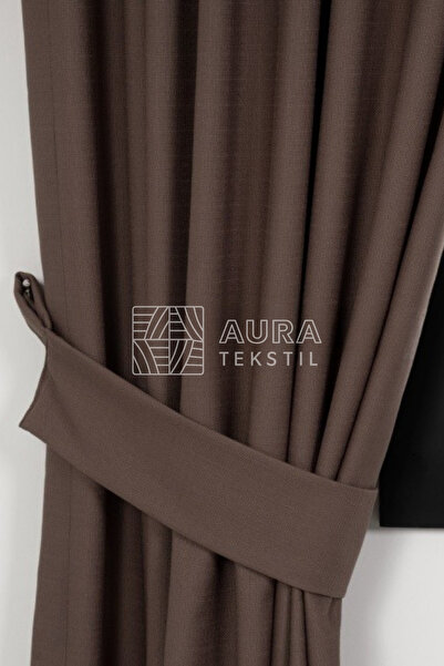 Fluiana Natural Linen Background Curtain 100% Linen | Brown Color Frequent Pleats 1/3
