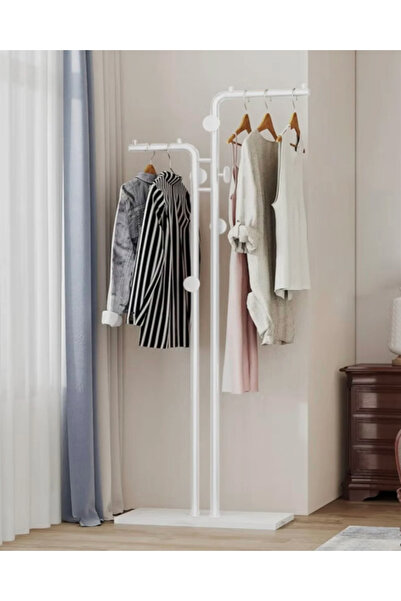 Un Luxury Metal Clothes Hanger with Marble Base - 2 Levels for Hanging Clothes and Bags in Modern White Design