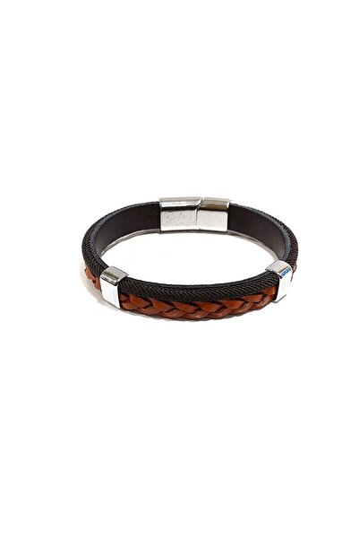 Herşey Nota Brown & Black Stylish Design Men's Genuine Leather Braided Detail...