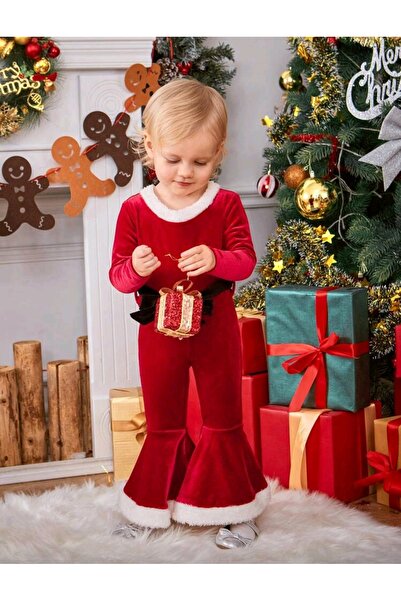 OEM Santa jumpsuit, red jumpsuit with white fur, for Christmas girls, 6-9 months, 68-74 cm