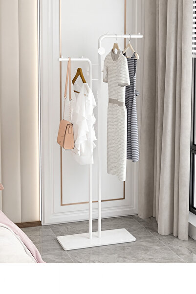 Un Luxury Metal Clothes Hanger with Marble Base - 2 Levels for Hanging Clothes and Bags in Modern White Design