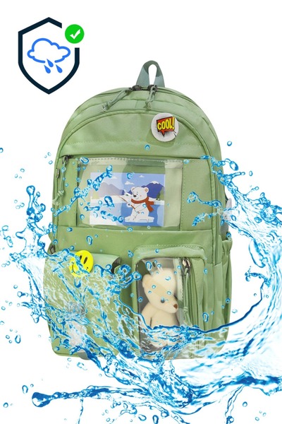 QİELL Orthopedic Primary School Bag for Girls with Teddy Bear Accessories, 7 Compartments with Thermal Lunch Box and Pencil Case