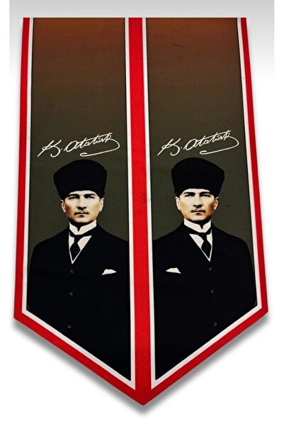 Mavi Masal Atatürk Portreli ve İmzalı Türk Bayraklı Kravat / Eşarp / Fular