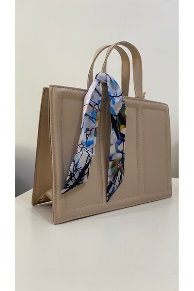 Ergün Stylish Women's Beige Hand and Shoulder Bag with Scarf / Purse / Should...