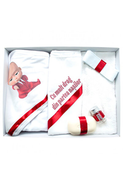 OEM Set botez (6 piese), alb, broderie personalizată „Cu dragoste de la nași”...