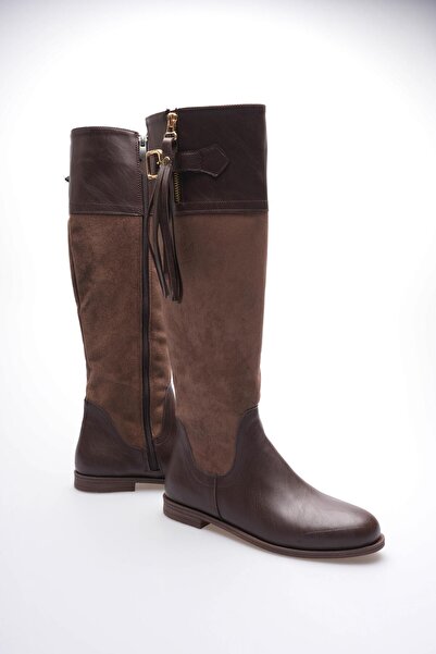 Mubiano Cizme din piele de damă cu ciucuri, cu cataramă, cu fermoar, maro Santana