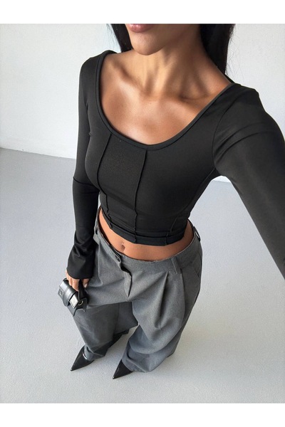 HEDEF DAİSY Γυναικεία Ρούχα Μαύρο Χρώμα Ελαστικό ύφασμα Λεπτομέρεια ραφής Μακ...