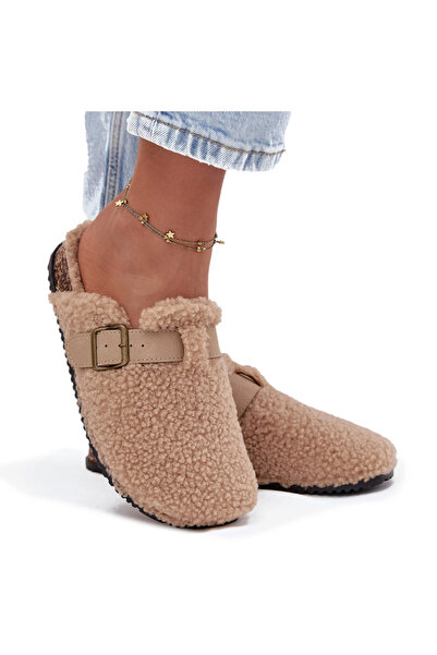 BOTO Papuci pentru femei cu blană de oaie Beige Lorivine 36