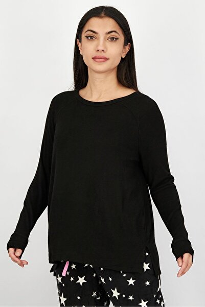 Undiz Women Crew Neck Long Sleeves Solid T-shirt, Black