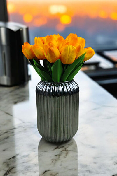 OznCicekTasarim YAPAY ÇİÇEK ISLAK LALE TURUNCU RENK 10 ' LU DİZAYN