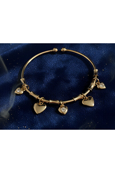 BANEDETTA Zirkon Taşlı Kalpli Charm Kelepçe Yeni Sezon Çelik Bileklik