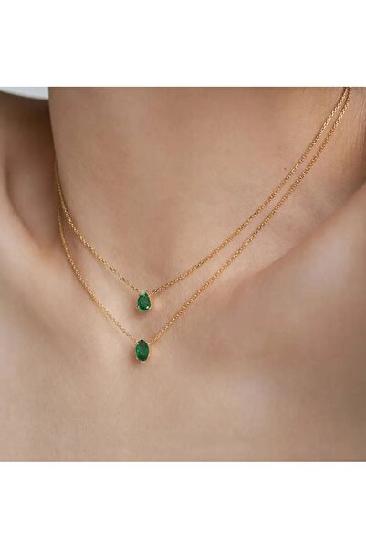Tudivanyu Aksesuar Green Stone Double Chain Stylish Women's Necklace