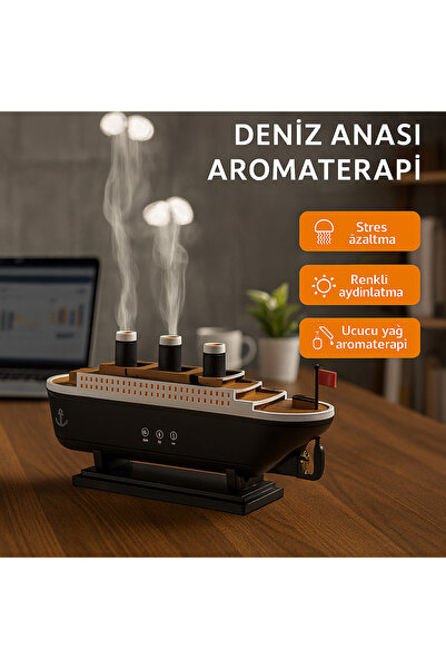 Dimute Shop 🛳️ LED Işıklı Gemi Tasarımlı Buhar Makinesi – Ortam Nemlendirici...