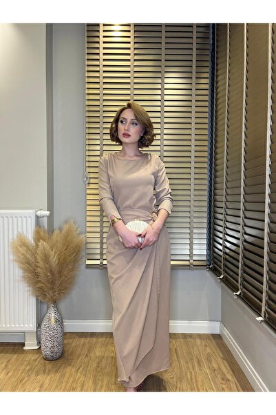 Bellucia Tokalı Drapeli Uzun Abiye Elbise