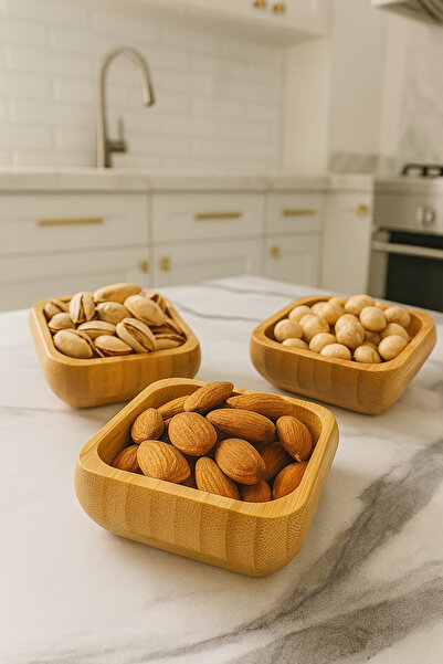 Funny Life Original Bamboo Square 3-Piece Snack Bowl Presentation Bowl