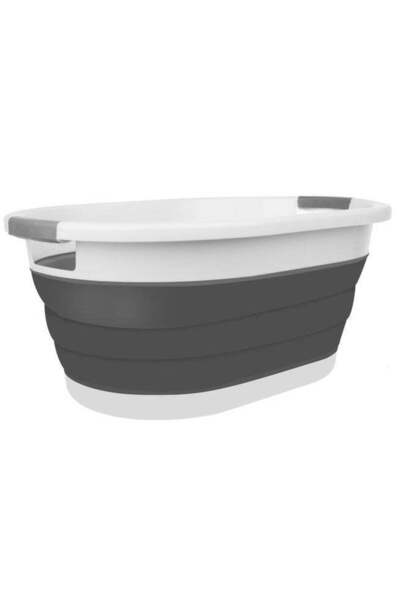 buz Foldable portable bucket, silicone & plastic, 24 L (53.5 x 38 x 24 cm), white/gray