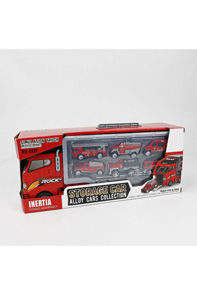 buz Toy transport truck trailer set, 7 pieces, ambulance, fire truck, interactive, red