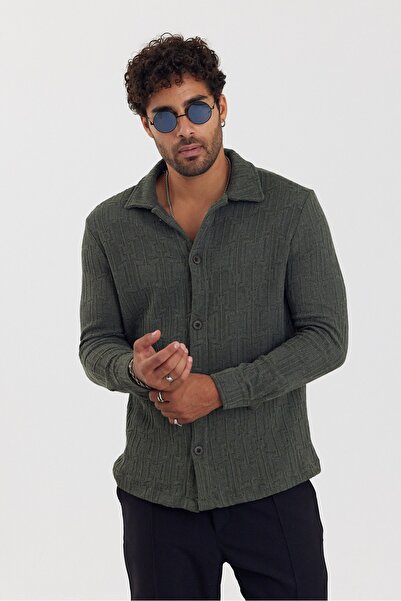 İLKCET MODA Jacquard Khaki Men's Regular Patterned Shirt