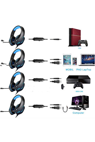 buz Căști de gaming J10 (USB, stereo cu fir, RGB, microfon cu anulare a zgomotului) - Albastru/Negru