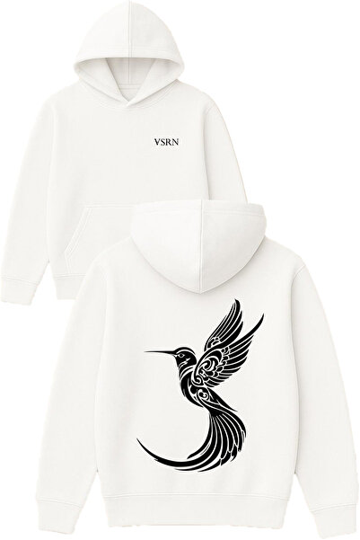 VSRN Hanorac alb supradimensionat cu glugă, cu imprimeu design Heaven Bird