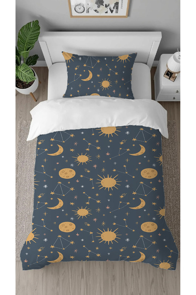 GREENDECOR Space Star Moon Planet Patterned Printed Specially Designed Sheetless Style Stylish Single Duvet Cover Set