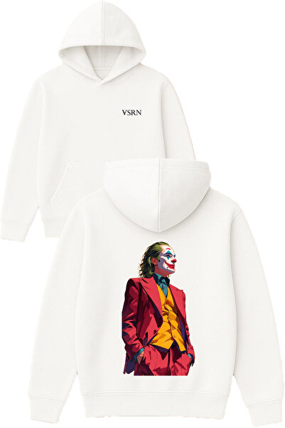 VSRN Красив суичър с качулка Jokir Design, с принт, овърсайз, бял