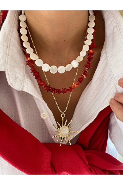 Lucky Designs Gold Doğal Taş Detay Üçlü Set Kolye/ Kadın Çoklu Set Kolye