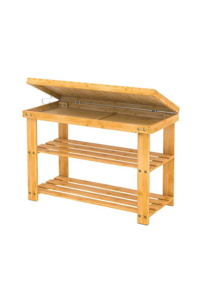 buz Bancă de pantofi din bambus cu șezut – 70x28x48 cm, crem