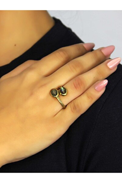 esha خاتم نسائي قابل للتعديل من الحجر الطبيعي اللابرادوريت مع حجر طبيعي مزدوج طراز قديم euy75lbt