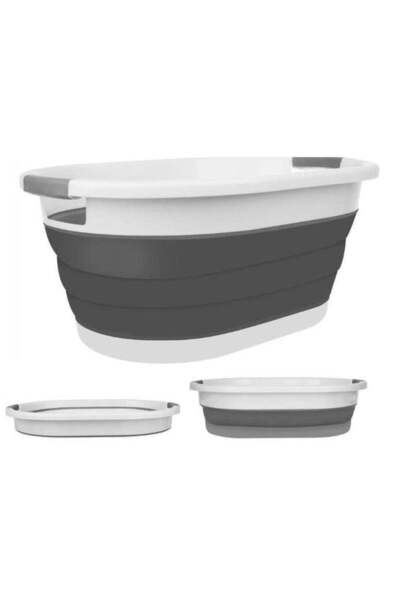 buz Foldable portable bucket, silicone & plastic, 24 L (53.5 x 38 x 24 cm), white/gray