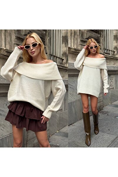 Le Savu Trend Madonna Guler Tricotaj cu mâneci lungi Rochie bluză de culoare ...