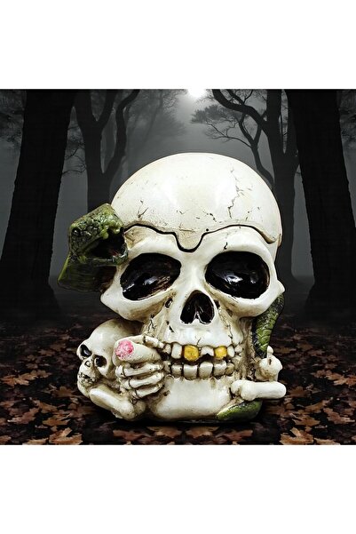e-life shop Kapaklı Reçine Kafatası Küllük Gotik Vintage Dekoratif Sigara Kül...
