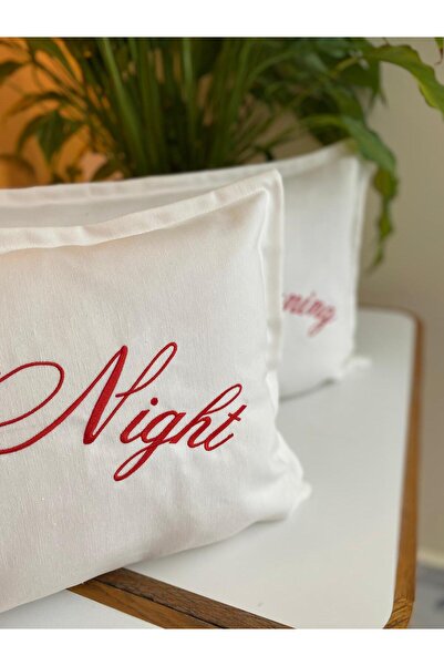 RahanDesign Good Morning - Good Night Written Embroidered 2-Piece Throw Pillow Cover Set - Dowry Throw Pillow Cover