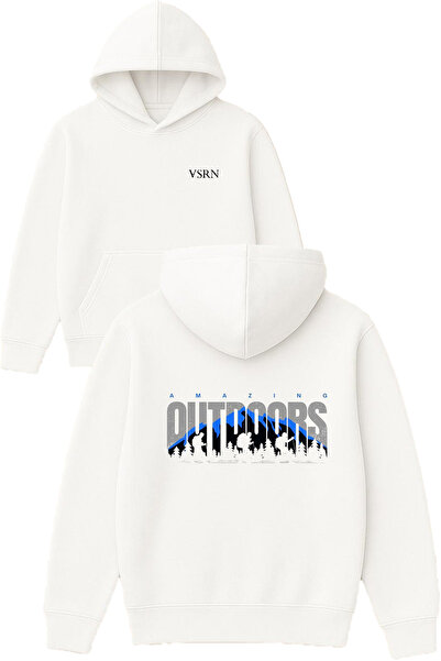 VSRN تصميم رائع في الهواء الطلق مطبوع قصة فضفاضة سويت شيرت أبيض بغطاء رأس