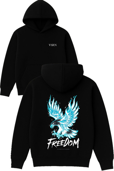 VSRN سترة كارتال فريدوم ديزاين مطبوع قصة فضفاضة سوداء بغطاء رأس