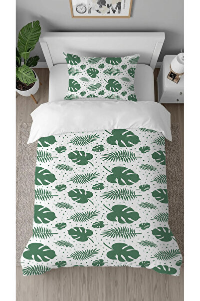 GREENDECOR Leaf Green Patterned Printed Special Design Single Modern Simple Style Stylish Duvet Cover Set Without Sheets