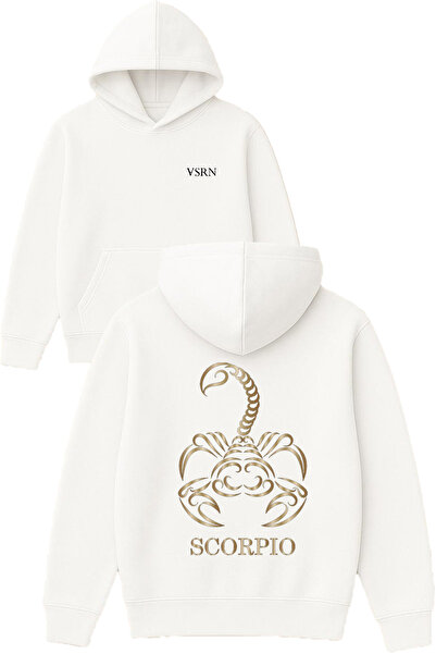 VSRN تصميم سكوربيو النحاسي مطبوع قصة فضفاضة سويت شيرت أبيض بغطاء رأس