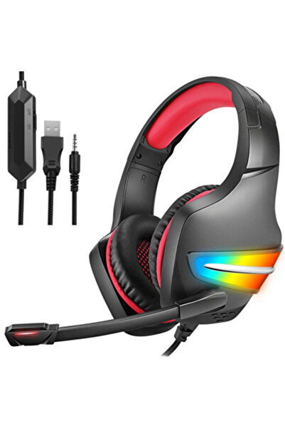 buz Gaming Headset, 3.5mm Jack, LED Lighting, Volume Control, for PC/PS/Xbox, Black-Red